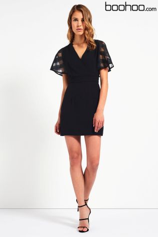 Boohoo Organza Sleeve V Neck Mini Dress